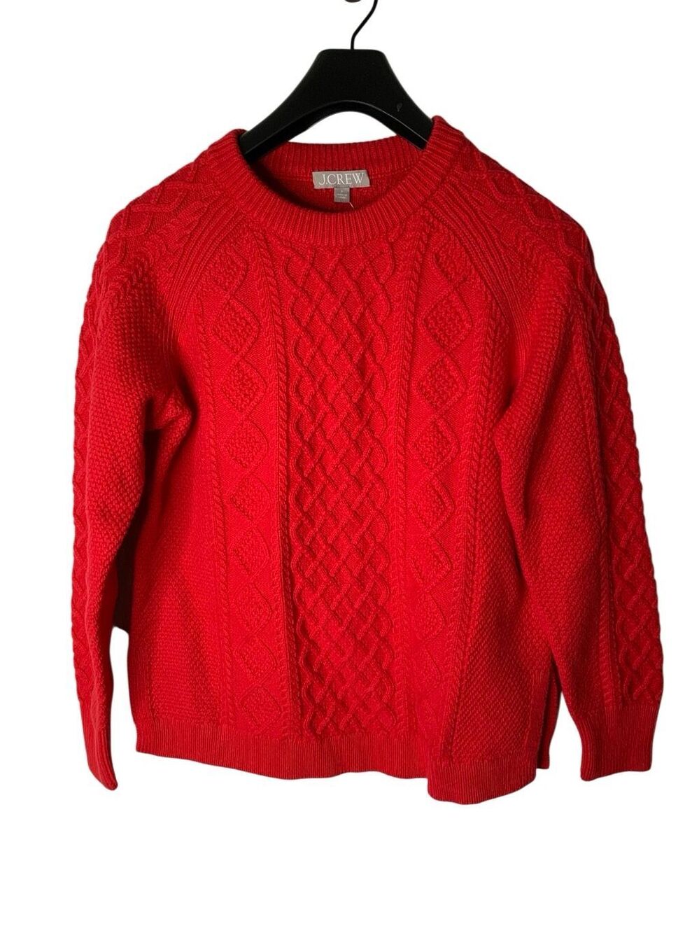 J Crew 100% cotton cable crewneck sweater fisherman red size small NEW WITH TAGS